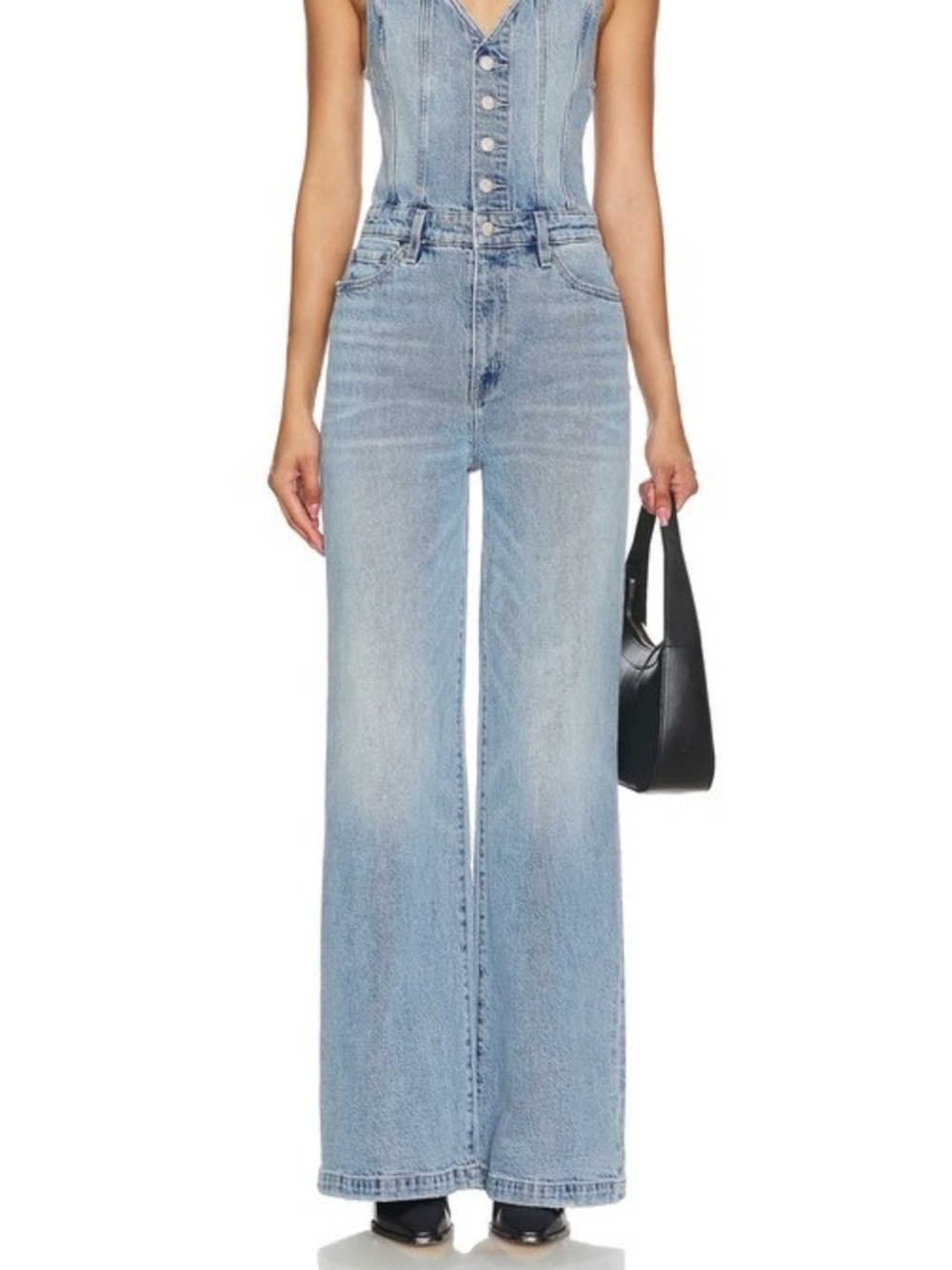 Pistola Light Aria Fitted Jumpsuit: Denim Blue High-Rise Wide Leg